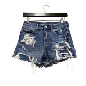 American Eagle Womens Distressed Denim Shorts With Fringe Hem Size 4 Stretch